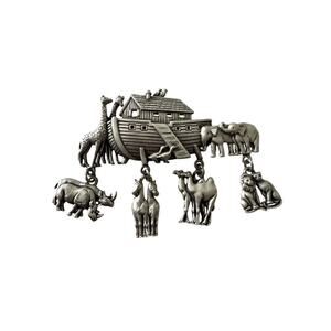Silver JJ Jonette Brooch Pin Noahs Ark Animals, Elephant, Giraff, Ducks, Vintage